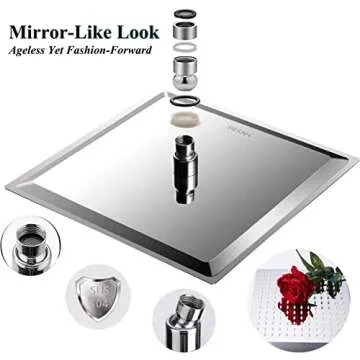 Shower Head, 8" High Pressure Rainfall Stainless Steel Shower Head / 3 Settings On/Off Handshower Combo with Shower Holder and 87" Hose (Chrome)