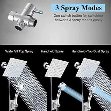 Shower Head, 8" High Pressure Rainfall Stainless Steel Shower Head / 3 Settings On/Off Handshower Combo with Shower Holder and 87" Hose (Chrome)