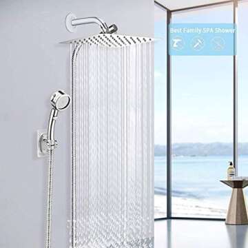 Shower Head, 8" High Pressure Rainfall Stainless Steel Shower Head / 3 Settings On/Off Handshower Combo with Shower Holder and 87" Hose (Chrome)