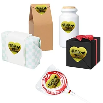 600 Gold Heart Thank You Stickers Roll with Perforation