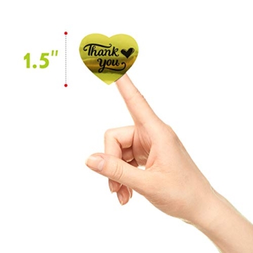 600 Gold Heart Thank You Stickers Roll with Perforation