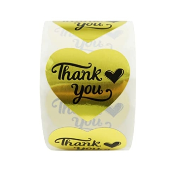 600 Gold Heart Thank You Stickers Roll with Perforation