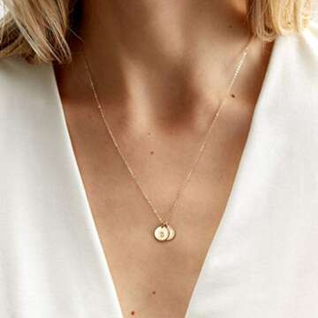 Endless Story 9mm Personalized Dainty Disk Necklace,Custom Initial Necklace,Mothers Necklace, Jewelry Gift for Her (14K Yellow Gold Filled)