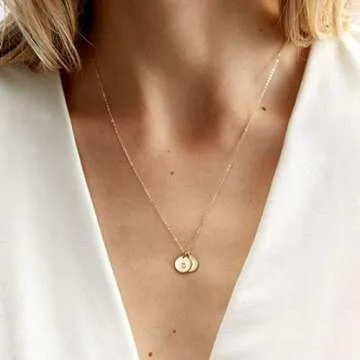 Endless Story 9mm Personalized Dainty Disk Necklace,Custom Initial Necklace,Mothers Necklace, Jewelry Gift for Her (14K Yellow Gold Filled)