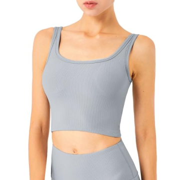 Chililori Women's Ribbed Sports Bra Medium Support Crop Top