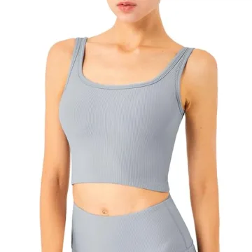 Chililori Women's Ribbed Sports Bra Medium Support Crop Top