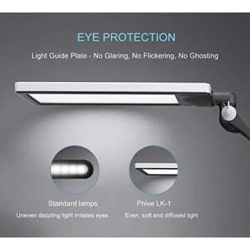 PHIVE LK-1 Architect Desk Lamp with Metal Swing Arm, Dimmable Workbench Lamp (4 Lighting Modes, 6 Brightness Levels), Eye-Caring Architect Task Table Light, Clamp on Desk Light for Office, Drawing