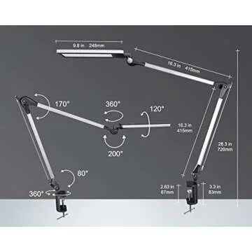 PHIVE LK-1 Architect Desk Lamp with Metal Swing Arm, Dimmable Workbench Lamp (4 Lighting Modes, 6 Brightness Levels), Eye-Caring Architect Task Table Light, Clamp on Desk Light for Office, Drawing