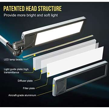 PHIVE LK-1 Architect Desk Lamp with Metal Swing Arm, Dimmable Workbench Lamp (4 Lighting Modes, 6 Brightness Levels), Eye-Caring Architect Task Table Light, Clamp on Desk Light for Office, Drawing