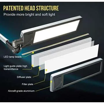 PHIVE LK-1 Architect Desk Lamp with Metal Swing Arm, Dimmable Workbench Lamp (4 Lighting Modes, 6 Brightness Levels), Eye-Caring Architect Task Table Light, Clamp on Desk Light for Office, Drawing