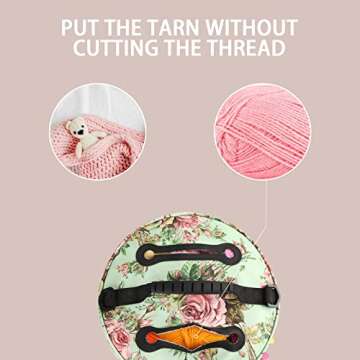 LOOEN Large Capacity/Portable/Lightweight Yarn Storage Knitting Tote Organizer Bag with Shoulder Strap Handles W/Pockets for Crochet Hooks & Knitting Needles (Peony Flower)