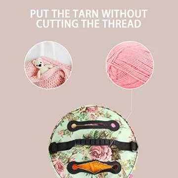 LOOEN Large Capacity/Portable/Lightweight Yarn Storage Knitting Tote Organizer Bag with Shoulder Strap Handles W/Pockets for Crochet Hooks & Knitting Needles (Peony Flower)