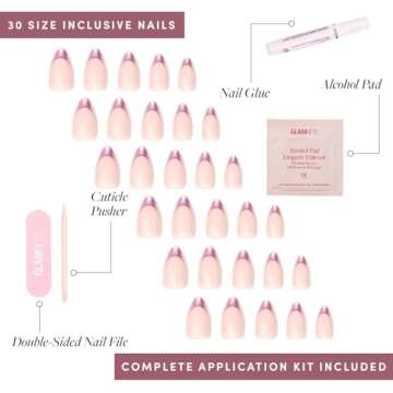Glamnetic Press On Nails - Rock Candy | Trendy Short Almond Nails with Metallic Chrome Pink French Tips | 15 Sizes - 30 Nail Kit with Glue