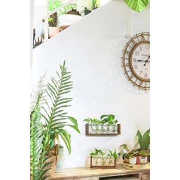Ivolador Plant Terrarium, Wall Hanging Glass Planter with Wooden Stand Tabletop Propagation Station with Metal Swivel Holder 3 Bulb Containers for Hydroponics Plants Home Office Decor