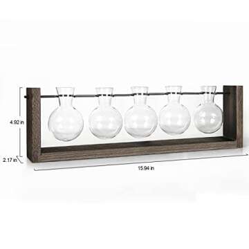 Ivolador Plant Terrarium, Wall Hanging Glass Planter with Wooden Stand Tabletop Propagation Station with Metal Swivel Holder 3 Bulb Containers for Hydroponics Plants Home Office Decor