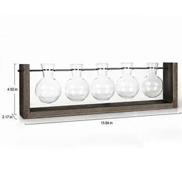 Ivolador Plant Terrarium, Wall Hanging Glass Planter with Wooden Stand Tabletop Propagation Station with Metal Swivel Holder 3 Bulb Containers for Hydroponics Plants Home Office Decor