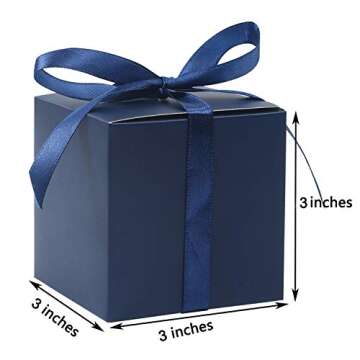 COTOPHER 100pcs Wedding Favor Boxes, Paper Gift Boxes 3x3x3 Inches Small Gift Boxes with Ribbons Small Boxes for Gifts, Crafting, Cupcake, Candy, Bridesmaid Proposal Boxes，Easy Assemble Boxes(Navy)