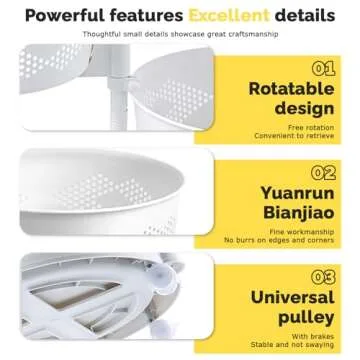 Rotating Storage Rack for Kitchen, 5 Tier Rotating Storage Rack Cart with Top Lid, Fruit and Vegetable Storage Basket, Kitchen Storage Cart with Wheels, Storage Shelf for Living Room Bathroom (5)