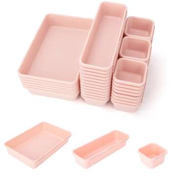 KeFanta 42 Pack Desk Drawer Organizers,Interlocking Junk Drawer Organizers and Storage with 3 Sizes,Desk Drawer Tray Organizer for Office,Bathroom,Kitchen,Makeup(pink)