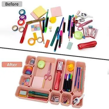KeFanta 42 Pack Desk Drawer Organizers,Interlocking Junk Drawer Organizers and Storage with 3 Sizes,Desk Drawer Tray Organizer for Office,Bathroom,Kitchen,Makeup(pink)
