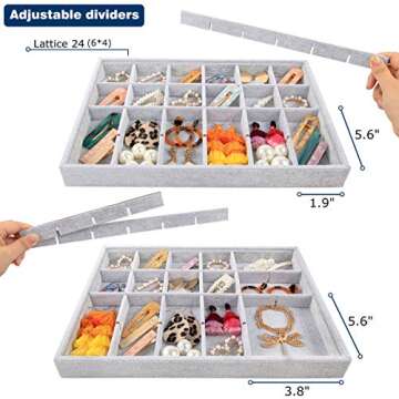 Mebbay Jewelry Organizer Drawer Set of 4, 13.9" Stackable Jewelry Organizer Trays for Earring, Necklace, Bracelet, Ring (Grey)