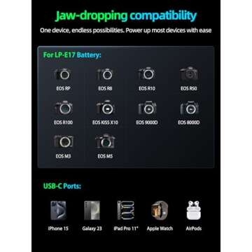 llano 2-Pack LP-E17 Batteries and 2-in-1 Camera Battery Power Bank Charger, Compatible for Canon EOS R50, EOS R8, EOS RP, EOS R10,EOS R100,Bulit-in Battery, Smart Display, 12400 mAh 20W USB C