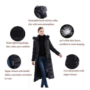Obosoyo Women's Hooded Thickened Long Down Jacket Maxi Down Parka Puffer Coat Black M