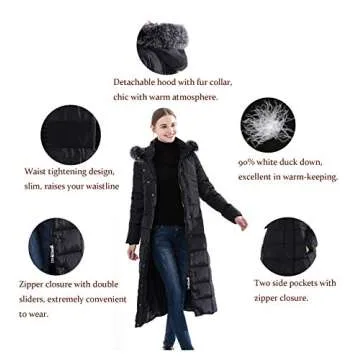 Obosoyo Women's Hooded Thickened Long Down Jacket Maxi Down Parka Puffer Coat Black M