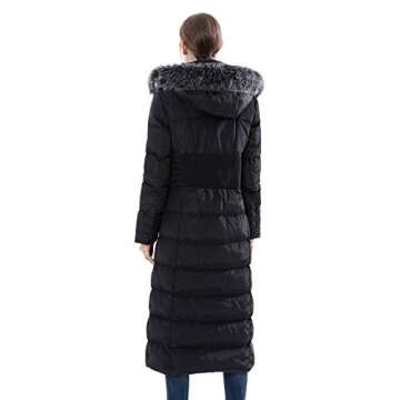 Obosoyo Women's Hooded Thickened Long Down Jacket Maxi Down Parka Puffer Coat Black M