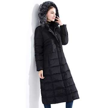 Obosoyo Women's Hooded Thickened Long Down Jacket Maxi Down Parka Puffer Coat Black M