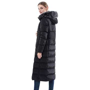 Obosoyo Women's Hooded Thickened Long Down Jacket Maxi Down Parka Puffer Coat Black M