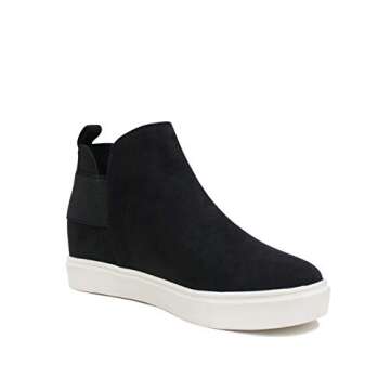 Soda Style Diana ~ Slip On Hidden Wedge Ankle Boot Fashion Sneaker with Elastic Gore Insets (Black, ...
