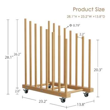 Art Storage Rack with Caster Wheels Art Drying Rack Wood Storage Stand for Canvas Storage, Drawing B...