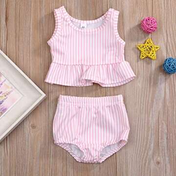 YOUNGER TREE Toddler Baby Girls Summer Swimsuit Sleeveless Striped Swimwear Two-Piece Suit Beach Bik...