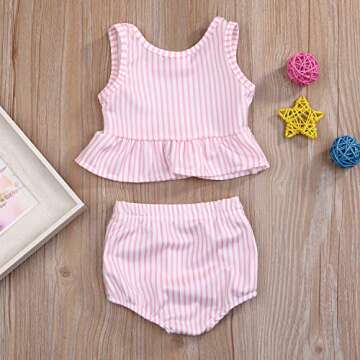YOUNGER TREE Toddler Baby Girls Summer Swimsuit Sleeveless Striped Swimwear Two-Piece Suit Beach Bikini (Pink, 2-3T)
