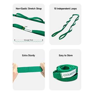 COOLMOON 1/4 Inch Thick Yoga Mat Double-Sided Non Slip, Eco Friendly TPE Workout Mat for Women Men with 10 Loops Non-Elastic Yoga Stretch Straps for Stretching, Physical Therapy, Pilates, Dance