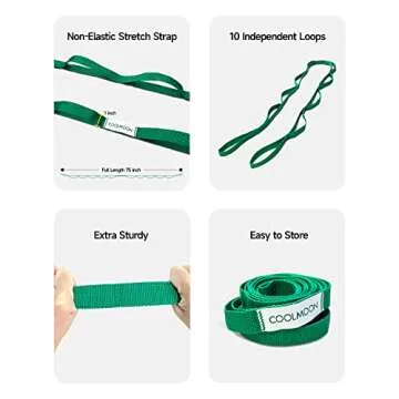 COOLMOON 1/4 Inch Thick Yoga Mat Double-Sided Non Slip, Eco Friendly TPE Workout Mat for Women Men with 10 Loops Non-Elastic Yoga Stretch Straps for Stretching, Physical Therapy, Pilates, Dance