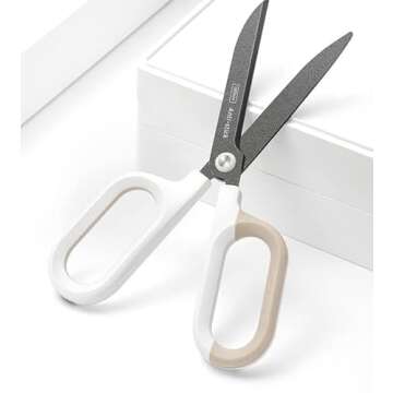 Titanium Non-Stick Scissors, Professional Stainless Steel Comfort Grip, All-Purpose, Straight Office Craft Scissors for DIY art and craft White