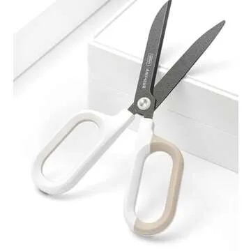 Titanium Non-Stick Scissors, Professional Stainless Steel Comfort Grip, All-Purpose, Straight Office Craft Scissors for DIY art and craft White