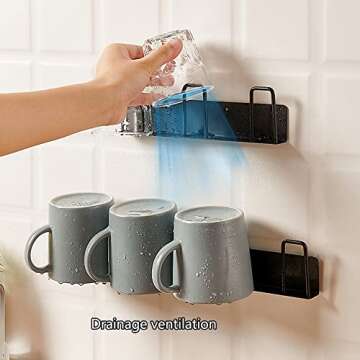 HQahnekme Mug Holder (2pcs) - Wall-Mounted Storage Hooks, Metal, 4 Cup Holders, Max 10kg Load, for K...