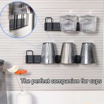 HQahnekme Mug Holder (2pcs) - Wall-Mounted Storage Hooks, Metal, 4 Cup Holders, Max 10kg Load, for Kitchen, Living Room, Office