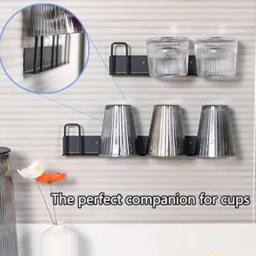 HQahnekme Mug Holder (2pcs) - Wall-Mounted Storage Hooks, Metal, 4 Cup Holders, Max 10kg Load, for Kitchen, Living Room, Office