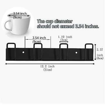 HQahnekme Mug Holder (2pcs) - Wall-Mounted Storage Hooks, Metal, 4 Cup Holders, Max 10kg Load, for Kitchen, Living Room, Office