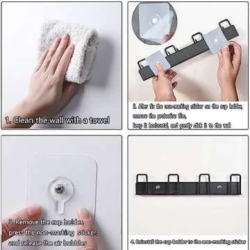 HQahnekme Mug Holder (2pcs) - Wall-Mounted Storage Hooks, Metal, 4 Cup Holders, Max 10kg Load, for Kitchen, Living Room, Office