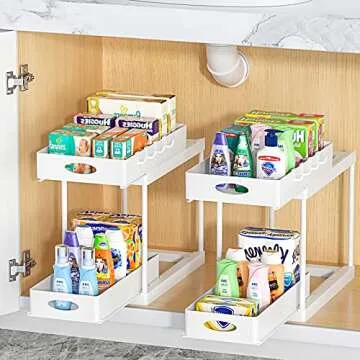 Aojia Under Sink Organizer with 2 Sliding Drawers, White, Unisex, Caddy, Sinks