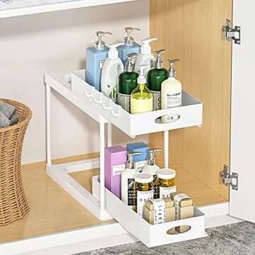 Aojia Under Sink Organizer with 2 Sliding Drawers, White, Unisex, Caddy, Sinks