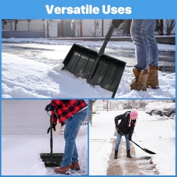 Snow Shovel for Driveway, Plastic Snow Shovels for Snow Removal with Ergonomic D-Grip, Heavy Duty 16 inch Wide Snow Shovel with Metal Handle, 48 inch Long Portable Snow Shovel for Car,Outdoor, Black