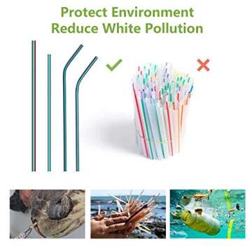 4PCS Reusable Metal Straws,8.5" Stainless Steel Straws with Case -Cleaning Brush for 20/30 Oz for Tumblers (Rainbow)