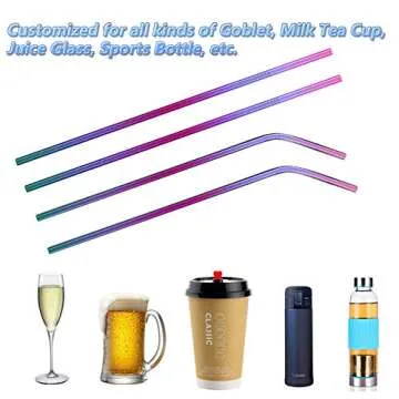 4PCS Reusable Metal Straws,8.5" Stainless Steel Straws with Case -Cleaning Brush for 20/30 Oz for Tumblers (Rainbow)