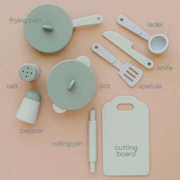 RayPlay Food-Grade Silicone Kid Play Kitchen Accessories – 9Pcs Kids Toy Kitchen Accessories Set With Play Pots And Pans – Sets For Kids Kitchen Pretend Play – Pretend Play Kitchen Toy Set For Cooking